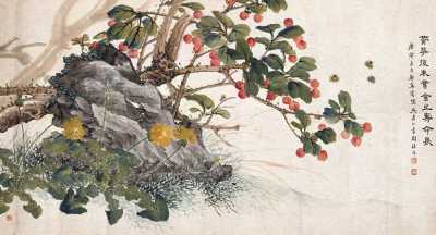 郑集宾 庚申（1920年）作 蜂花秋石图 片